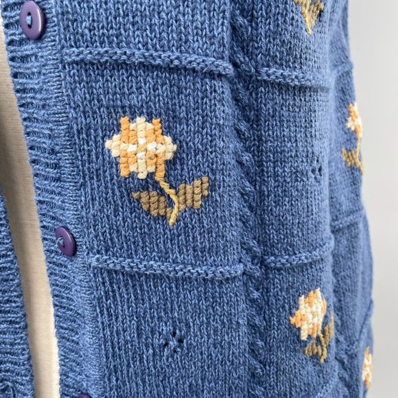 Vintage Tulchan Blue Floral Embroidered Sweater Vest Size Large L - Picture 6 of 10